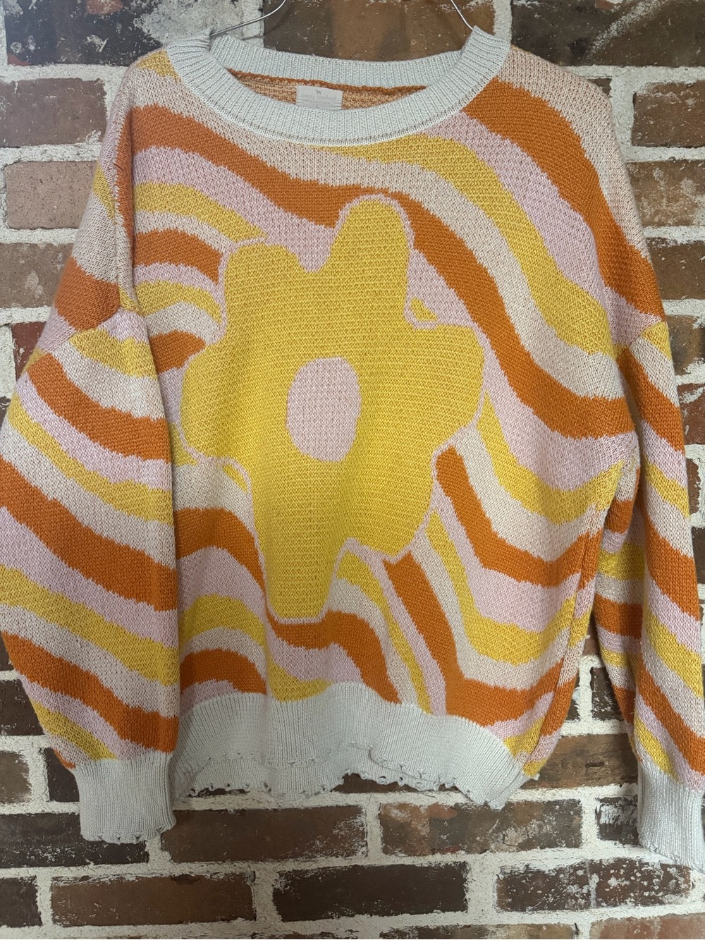 Simply Southern Wavy Floral Crewneck Sweater in Yellow, Orange & Pink